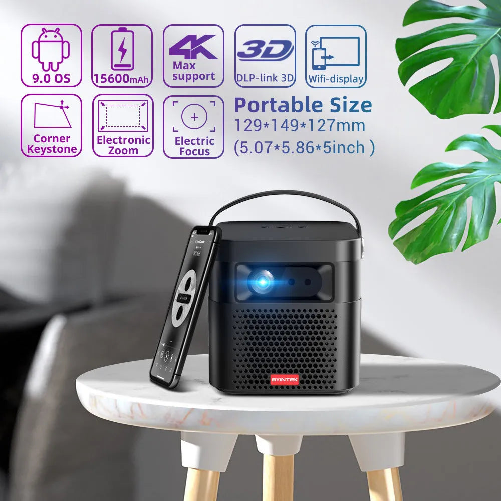 U70 Pro rechargeable smart projector with Android 9.0 and built-in battery