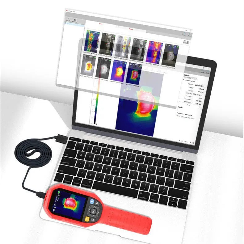 UTi series handheld infrared thermal imager displaying a thermal image on its screen.