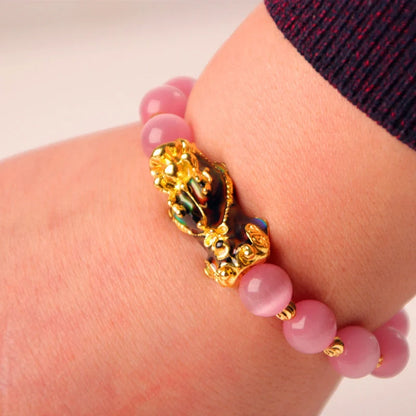 3D Gold Plated Pixiu Bracelet with temperature sensitive colour changing crystal