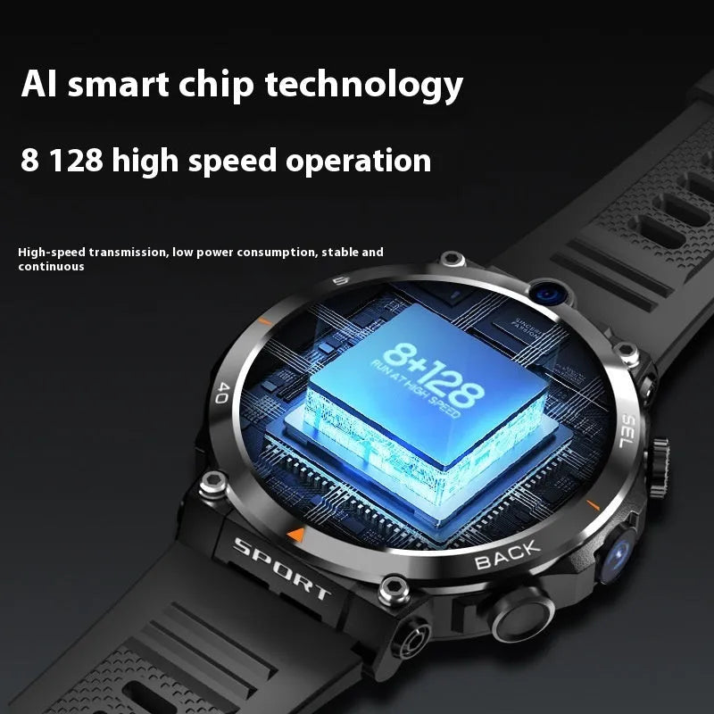 Run 2G Memory 16G coloured sports smartwatch with dual cameras and a touch screen on a wrist.
