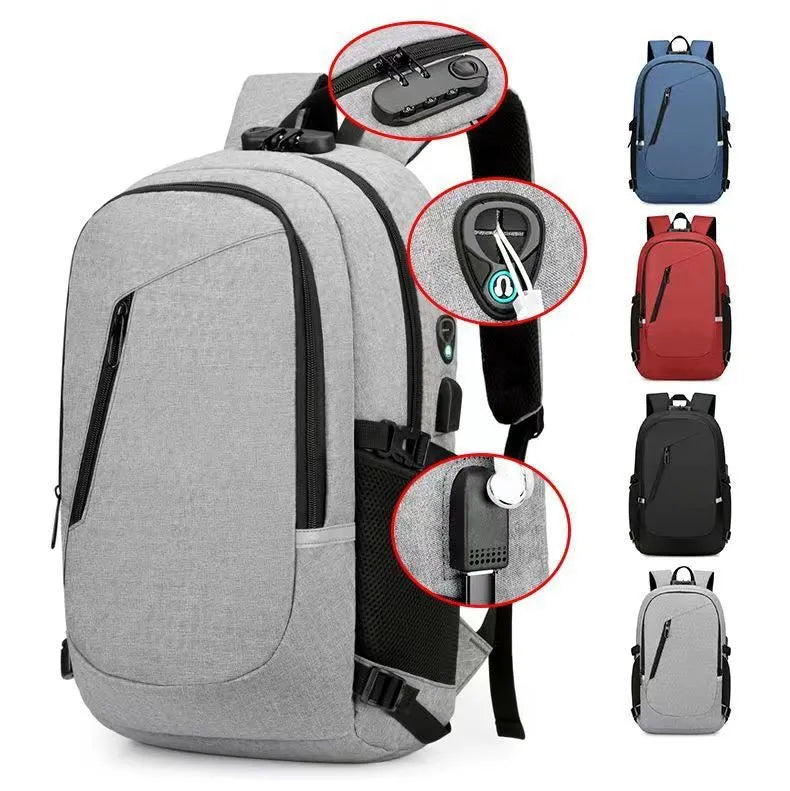 Oxford cloth computer backpack in blue colour showing street trend style with dimensions 50x19x31cm