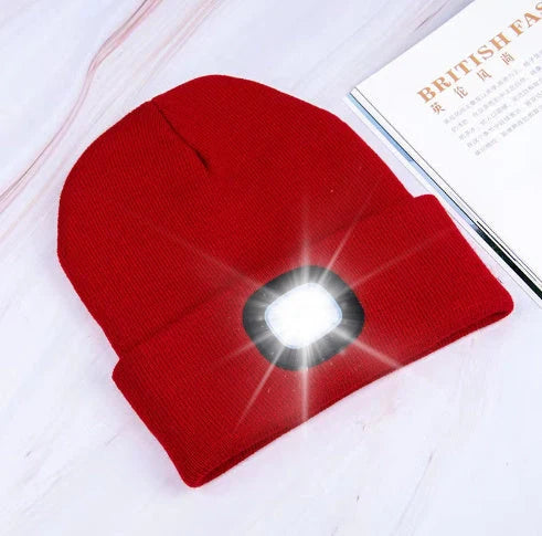 LED knit hat in various colors with integrated light for night safety