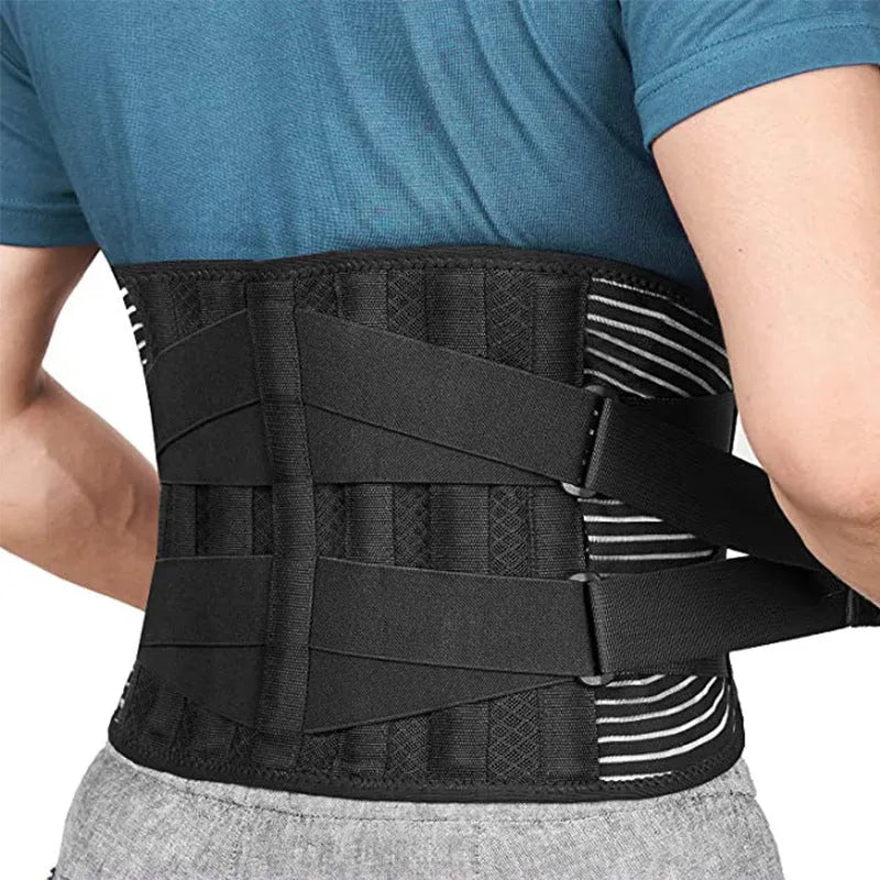 Black neoprene and polyester fibre sports waist belt for men and women with adjustable fit for running and gym use