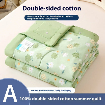 Double-sided cotton summer blanket with vibrant prints and antibacterial protection