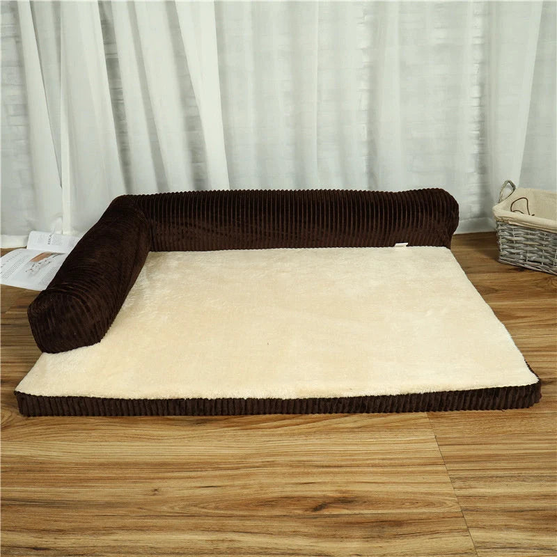Corduroy Pet Sofa in various sizes and colors, featuring a non-slip base and high-density sponge padding