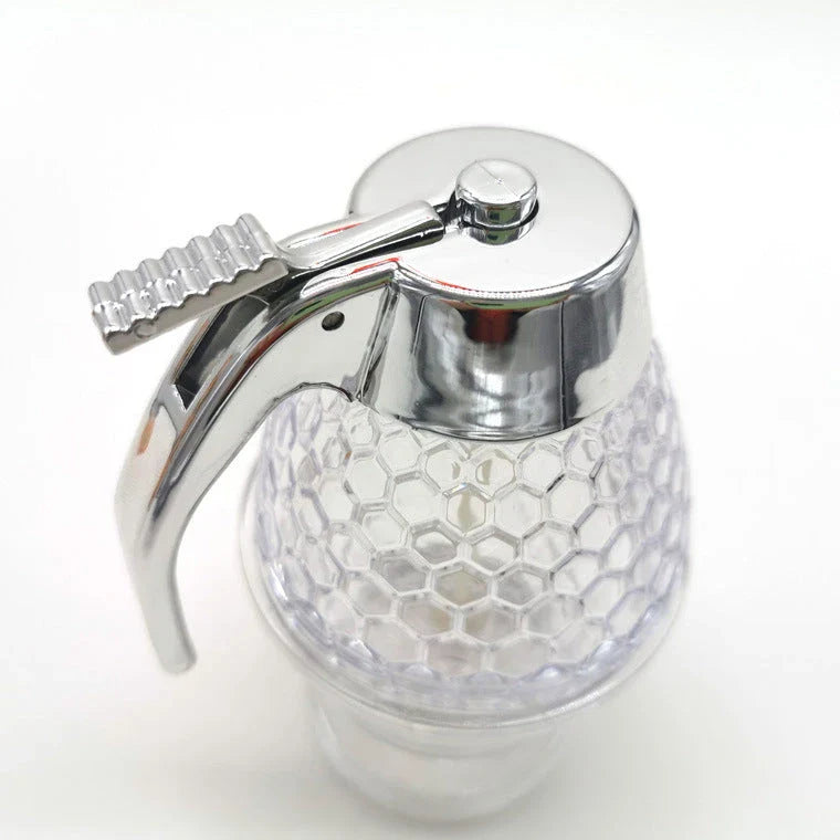 Transparent acrylic honey dispenser with squeeze bottle design for drip-free pouring control