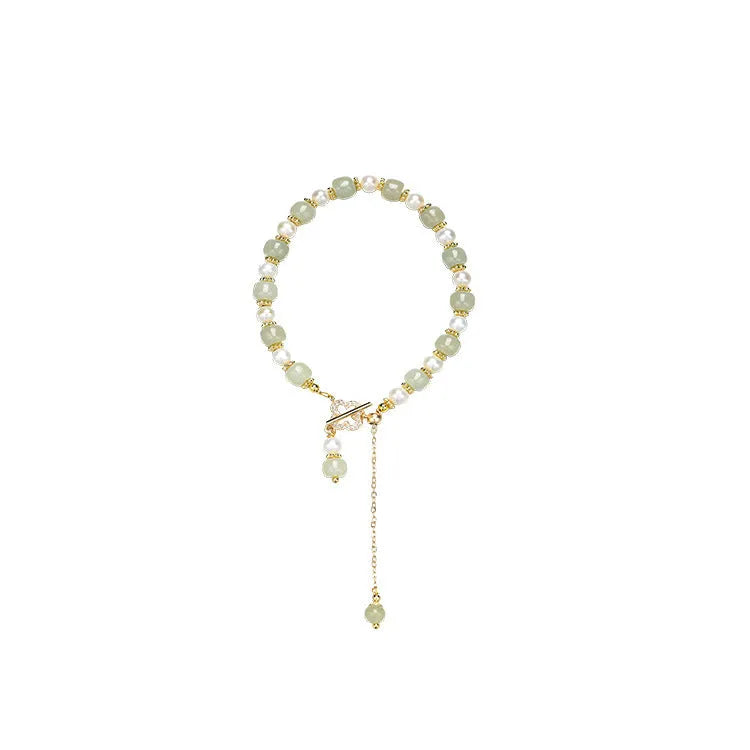 Natural Hetian jade pearl pendant women's bracelet with gold alloy electroplated finish in Chinese style