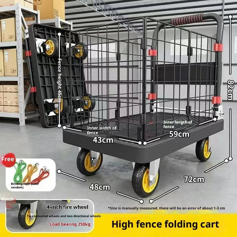 Folding platform truck with fence 72x48 black high-strength engineering plastic