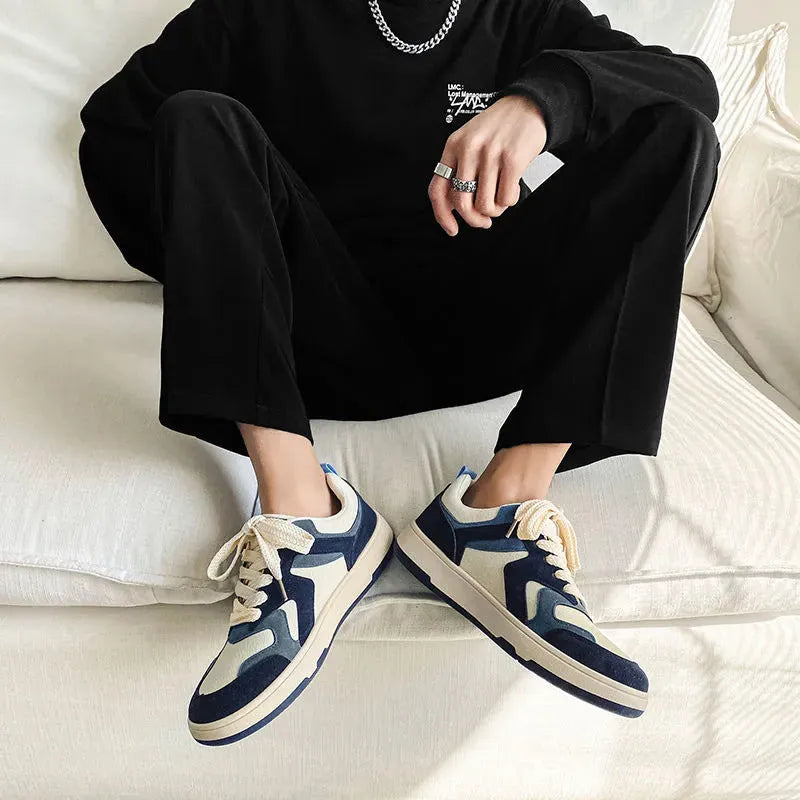 Men's Harbor style retro sports casual canvas shoes in blue, round toe, flat heel, size 39-44