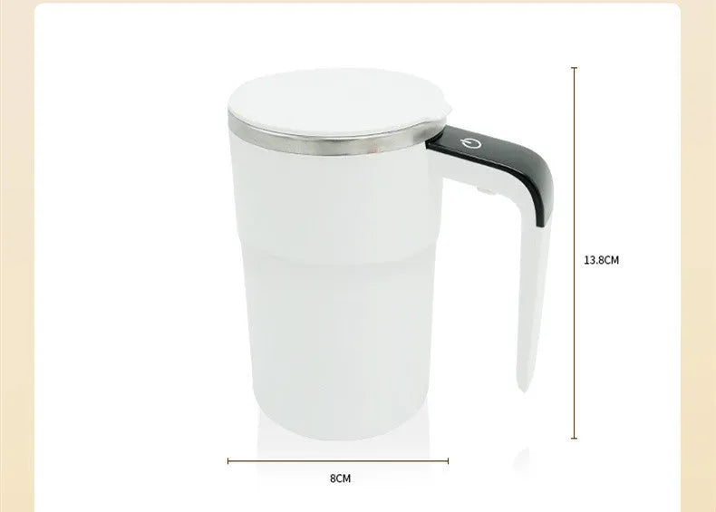 Black or white automatic stirring coffee mug with LCD display and USB charging cable