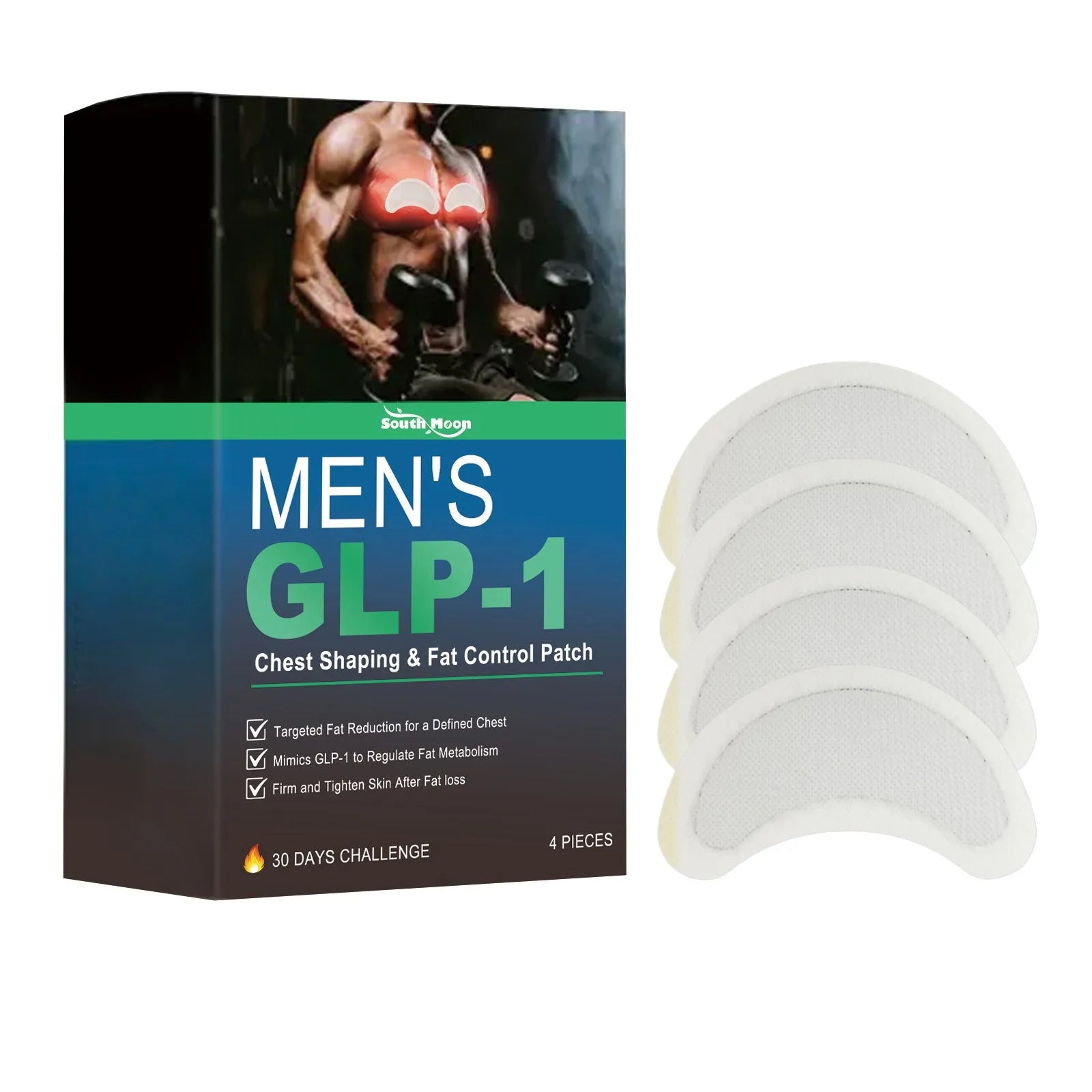 Men's figure control chest patches set of 4 with herbal ingredients including mugwort and ginger