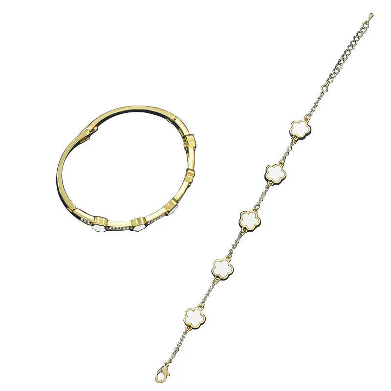 Five Petal Flower Brace Lace Bracelet Two-piece Set in copper with electroplated finish, five colours available