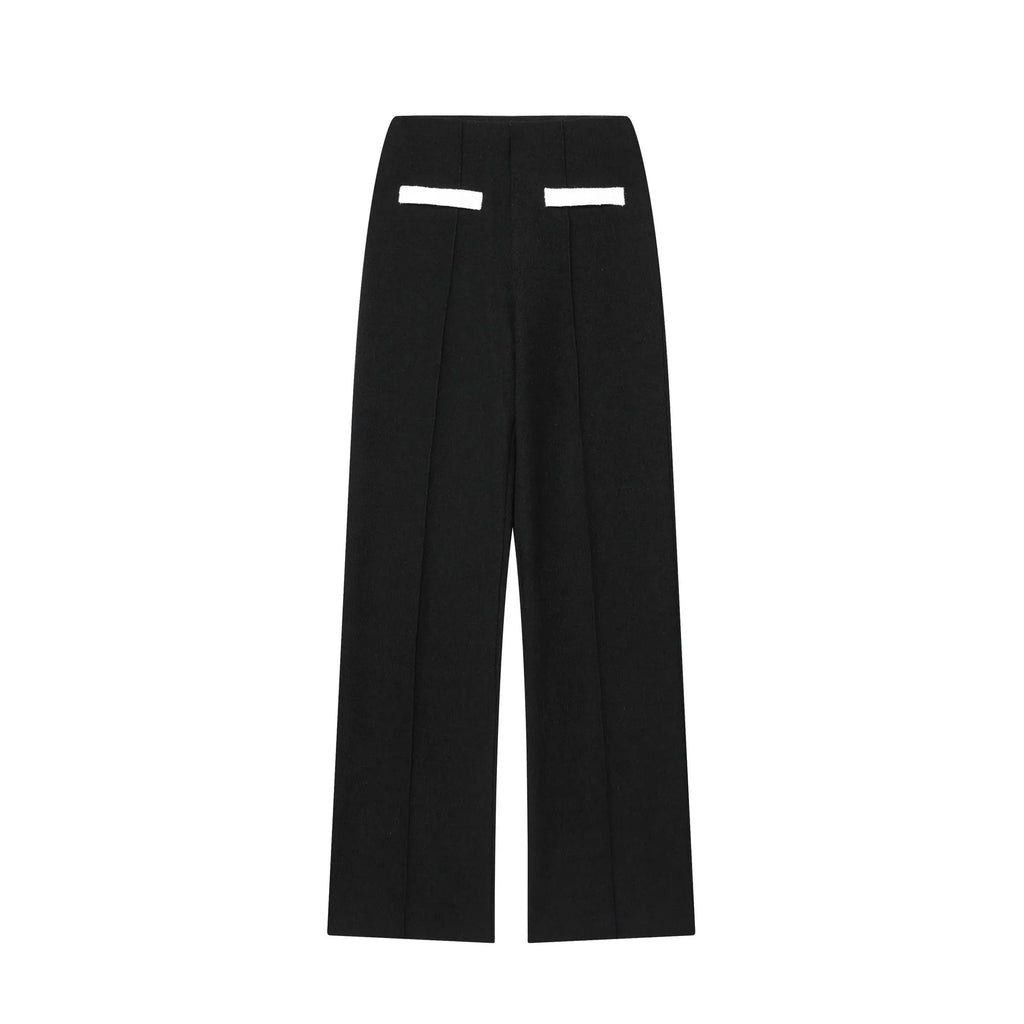 Women's contrast colour beaded leather top with high-waisted trousers street fashion suit