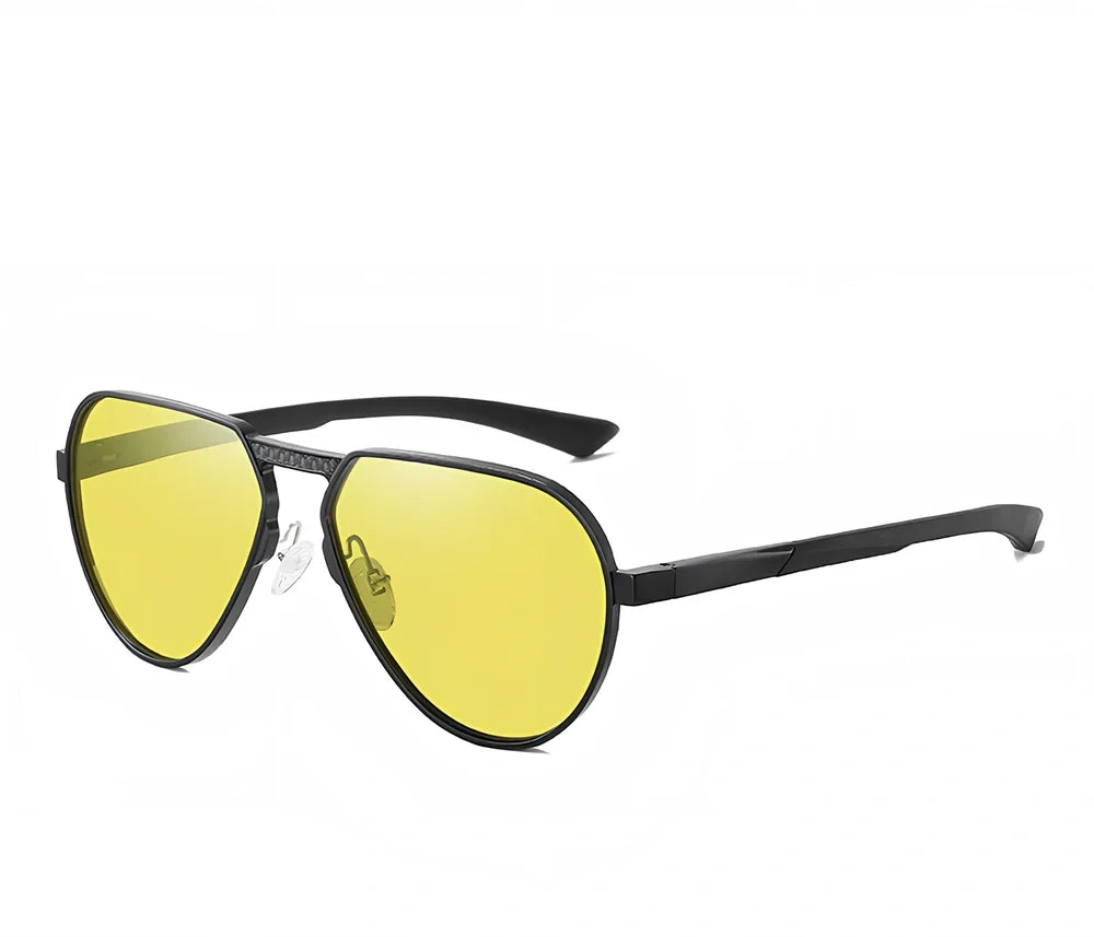 Large frame polarised glasses in black alloy with gray TAC lenses, reducing glare by 99% for clear vision