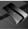 HD tempered glass screen protector for Samsung mobile phones showing full screen coverage and anti-fingerprint surface