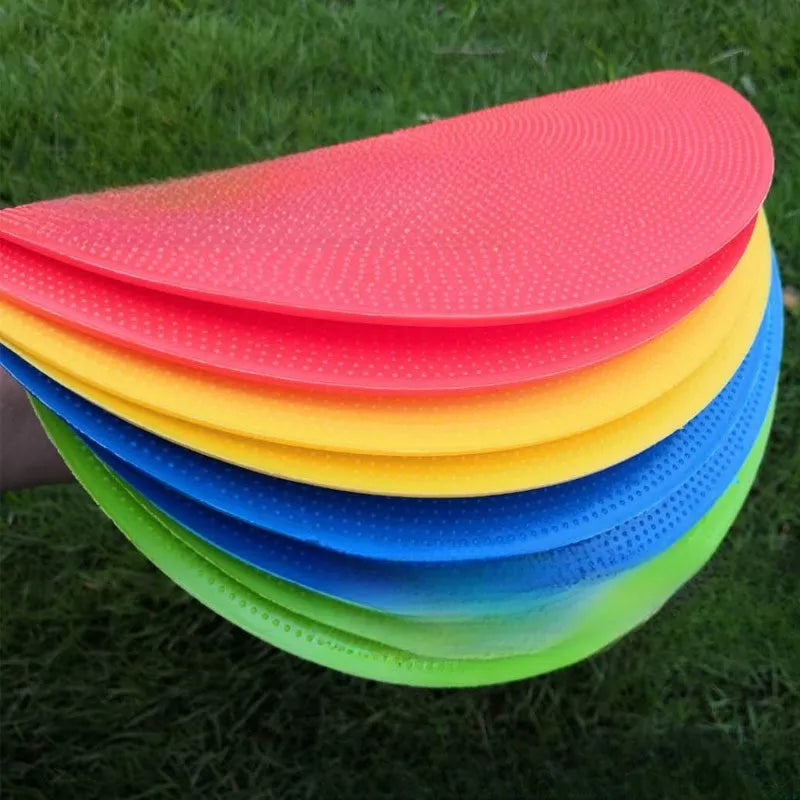 TPE football training marker disc in multiple colours showing 23cm diameter size