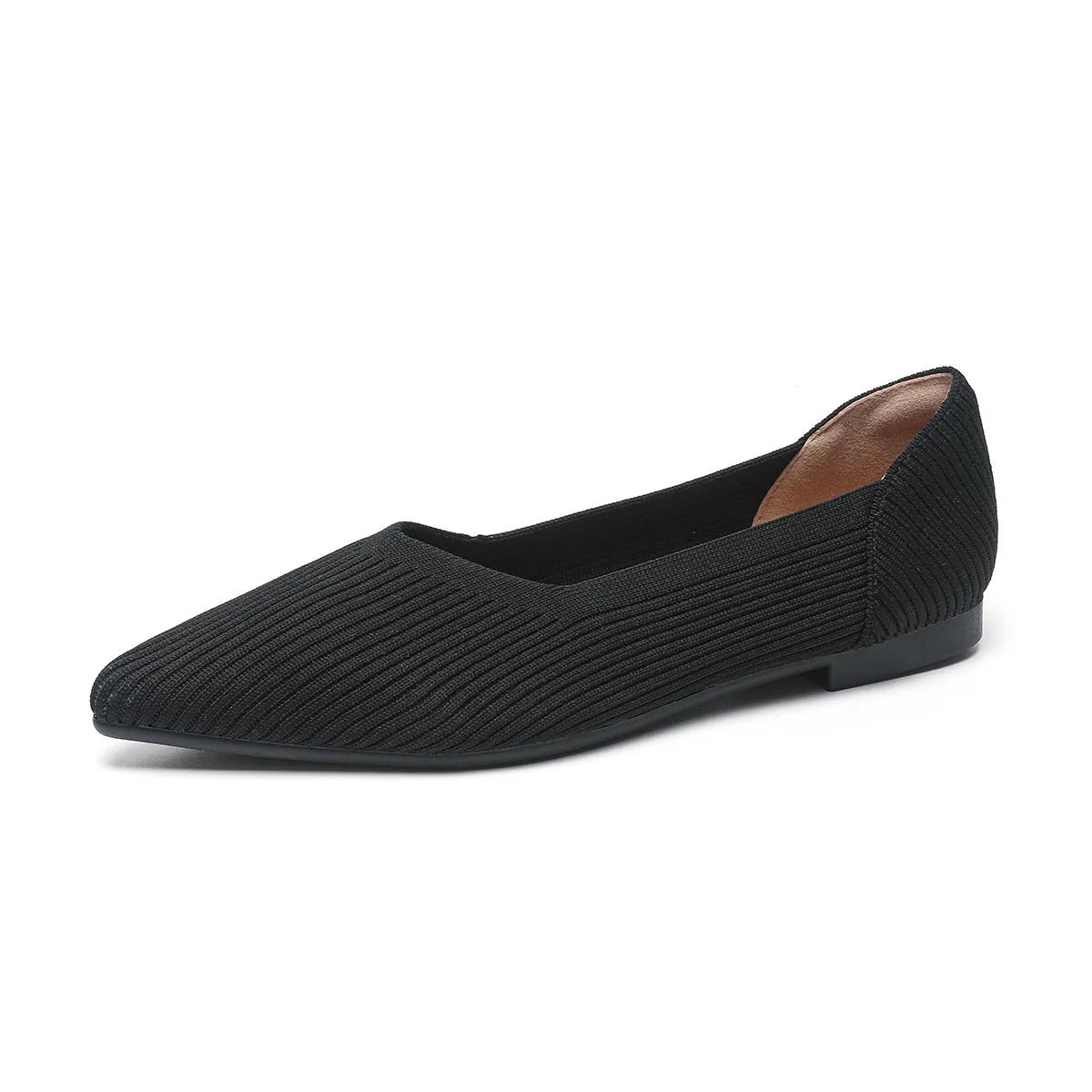 Women's flat heel knit pumps with pointed toe in multiple colours