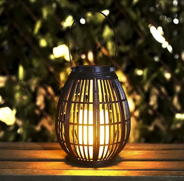 Oval rattan solar garden light with wind lamp design for patio outdoor lighting