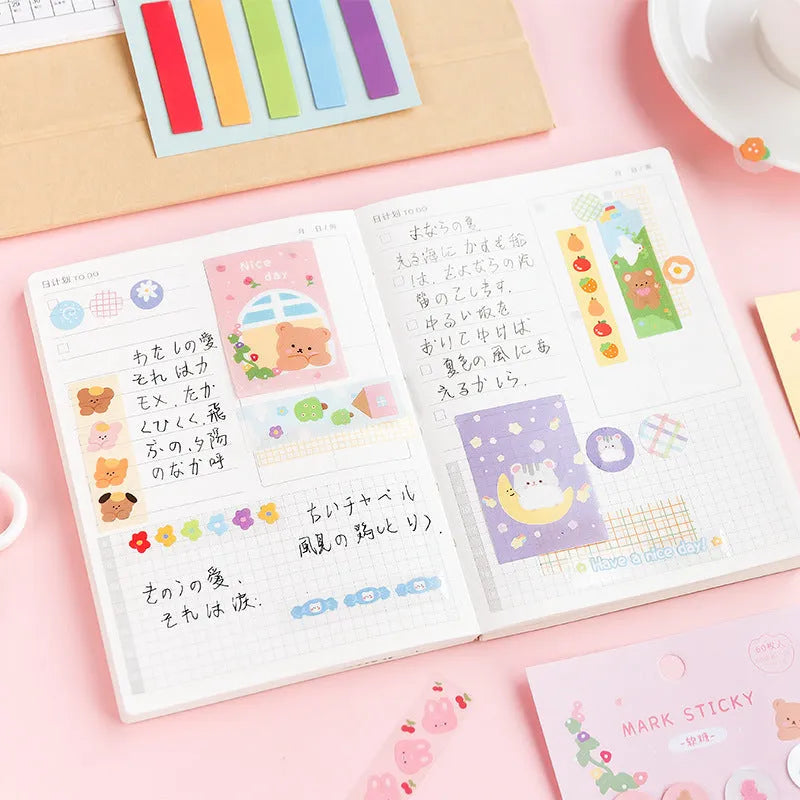 PVC index stickers in twelve colours including cream, berry, and milkshake for notebook organisation