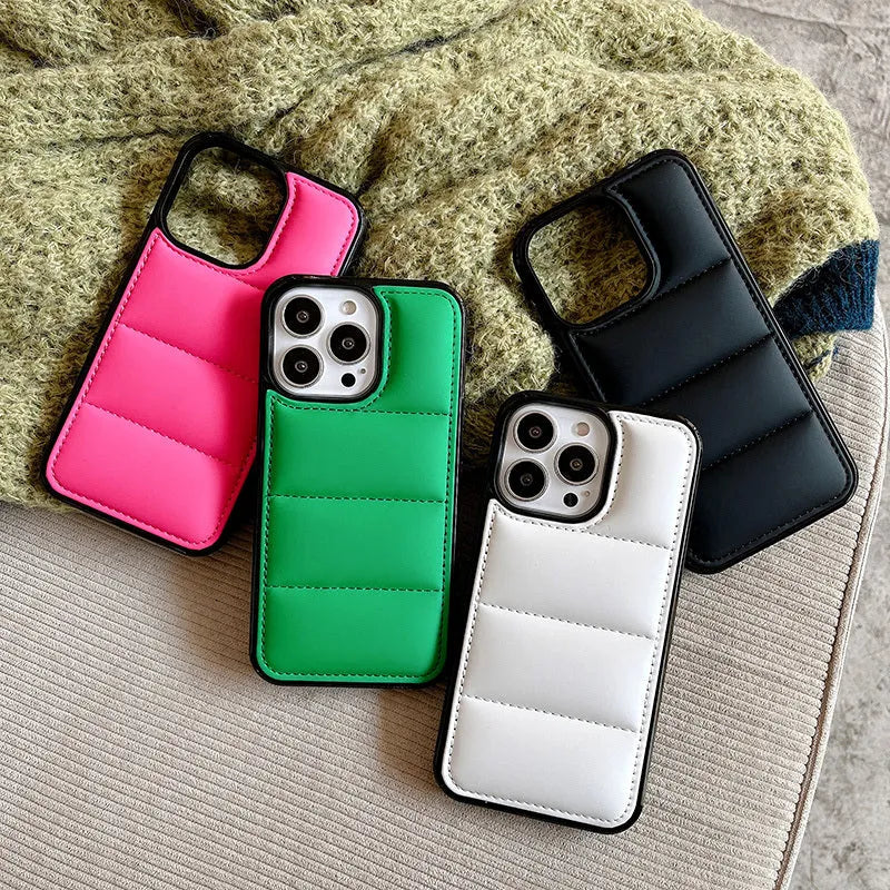 Candy Down Jacket Shape phone case for IPhone in solid colours.