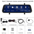 9.66-inch HD in-mirror car dash cam and video player with reverse camera and mounting brackets