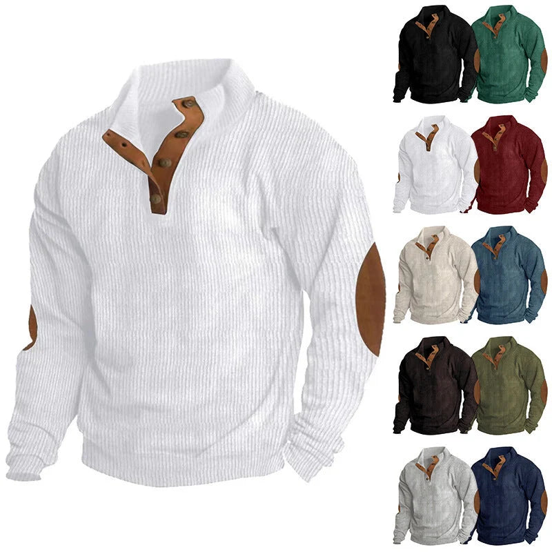 Corduroy casual stand collar long-sleeved sweater in various colours