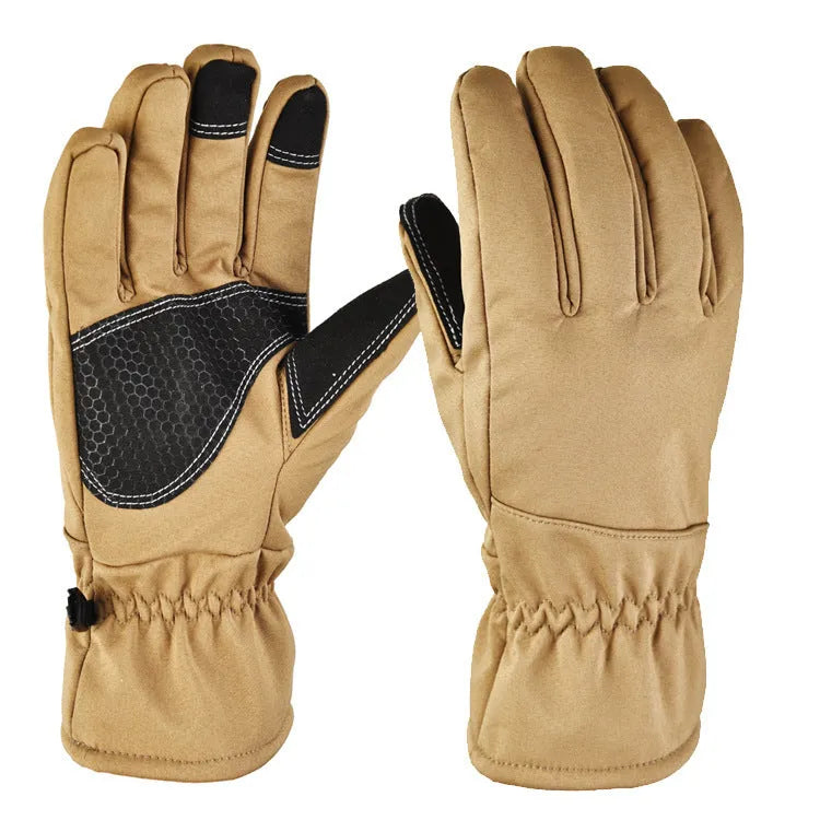 Tactical ski gloves with touch screen fingertips and anti-slip palms in camouflage colours