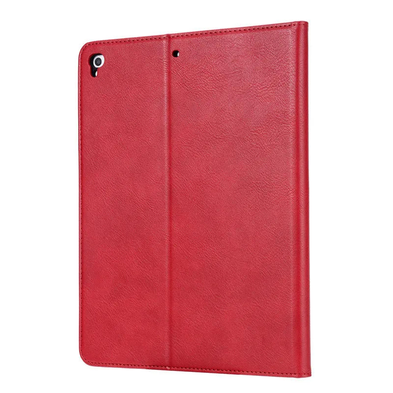 Classic kneading leather flip protective cover for Apple iPad in black, dark brown, and red colours.