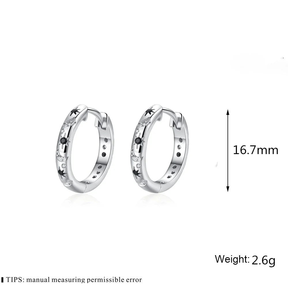 French Inlaid Zircon Star and Moon Earrings in black with U-shaped design