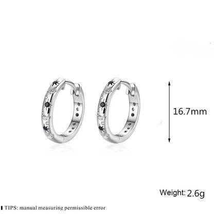 French Inlaid Zircon Star and Moon Earrings in black with U-shaped design