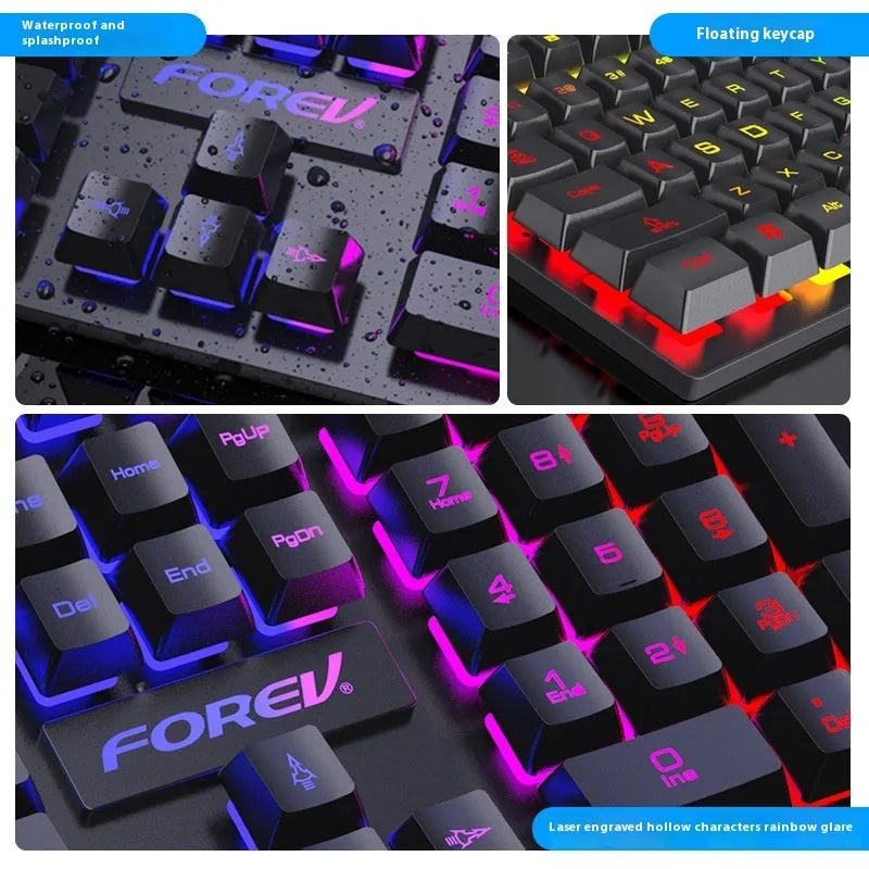 Black 104-key backlit gaming keyboard and mouse combo with USB connectivity