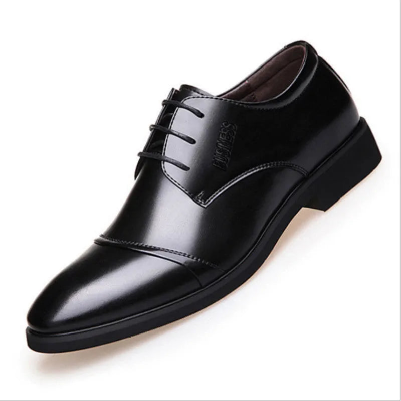 Men's black and brown leather lace-up shoes with stitching detail and horse buckle, shown in sizes 38 to 48