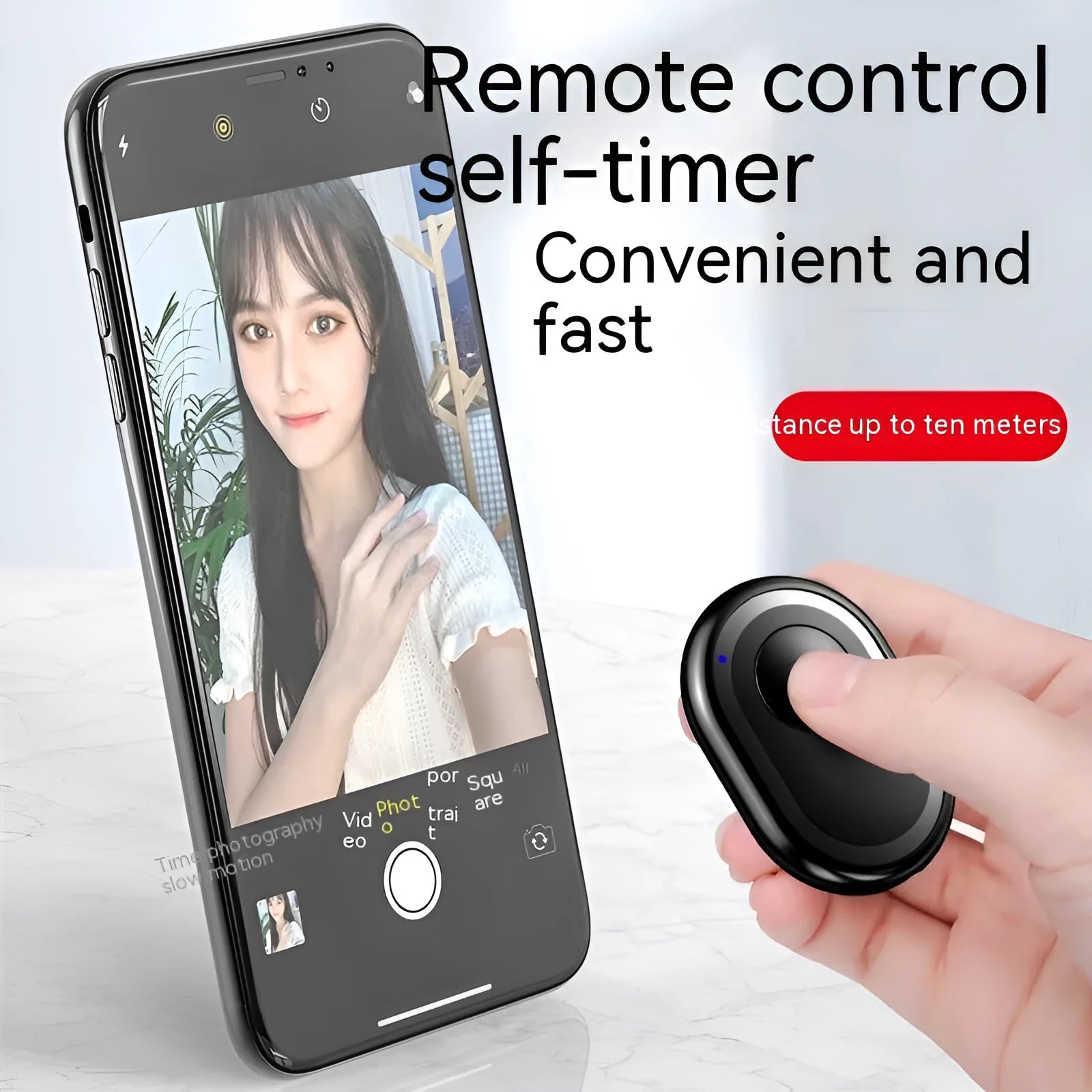 Wireless Bluetooth camera remote control in black, pink and purple colours