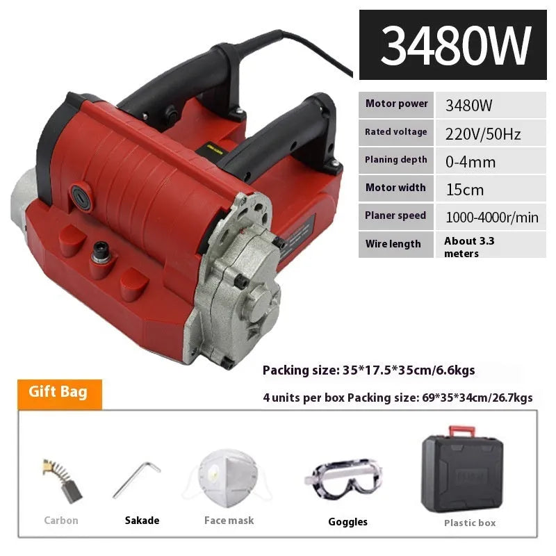 Wall planing machine with plastic housing, 3480W motor, 5mm depth, 82mm width