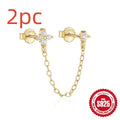 S925 sterling silver geometric earrings with flower, tassel and chain design in gold tone finish