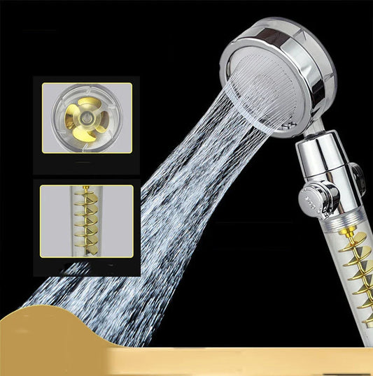 Powerful dual-turbine shower head with adjustable spray patterns and high-quality construction