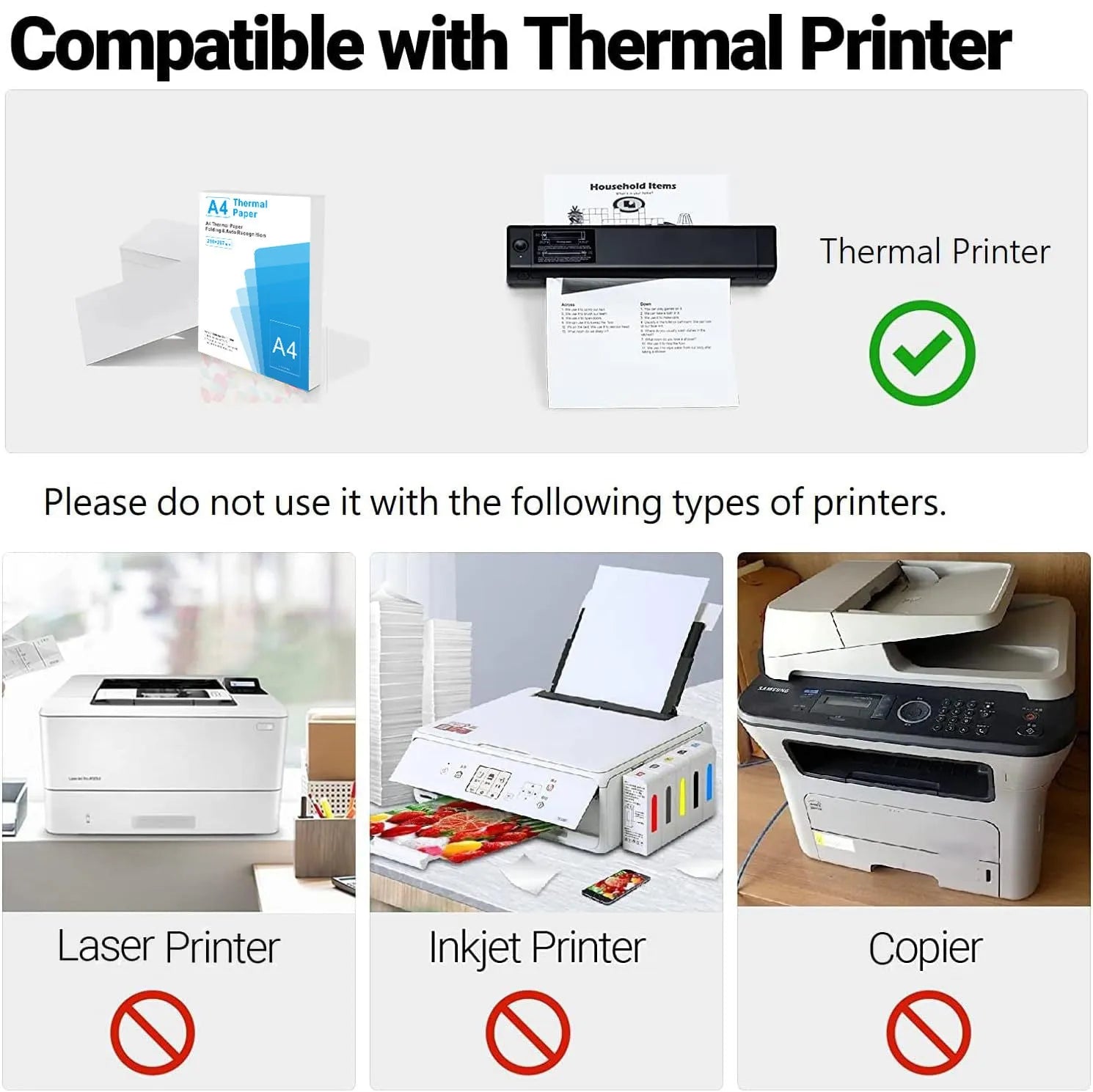 White A4 thermal printer paper sheets in packaging for office document printing