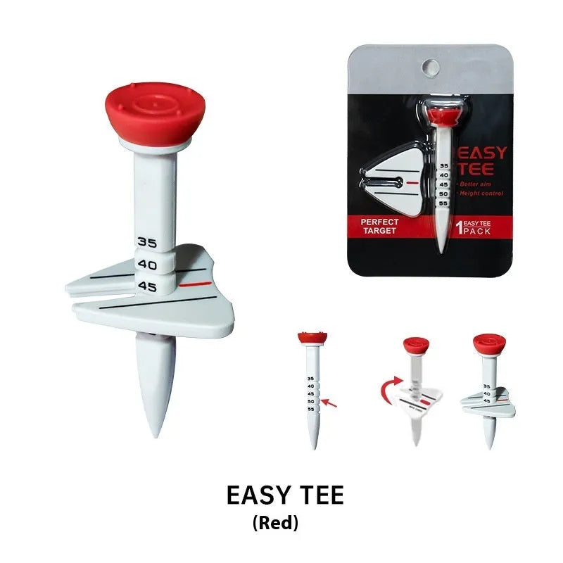 Golf tee ball nail can aim direction trainer in silicone reinforced plastic, available in red, green, blue, and orange colours