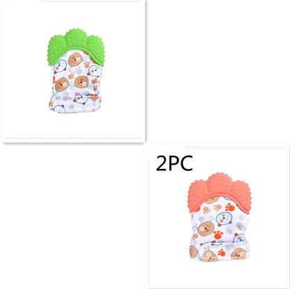Baby silicone molar teething gloves in various colours with secure Velcro strap