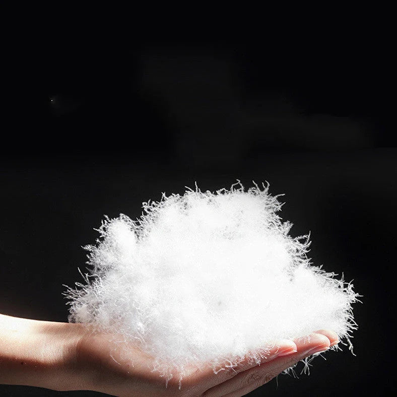 Cyan grey camping sleeping bag with compression sack showing 90% white duck down filling and waterproof nylon fabric