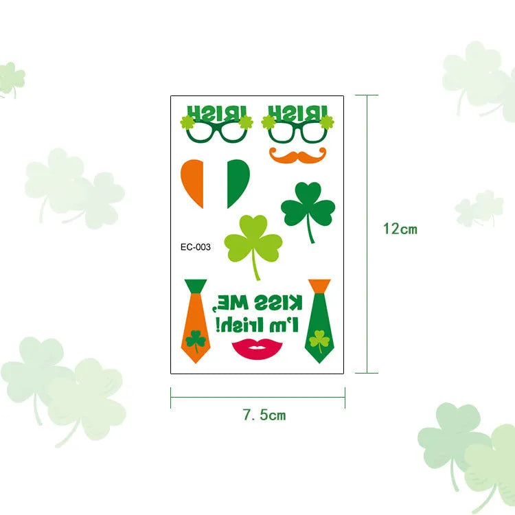 Water transfer tattoo sticker paper with Saint Patrick's Day clover design for face and flag decoration.