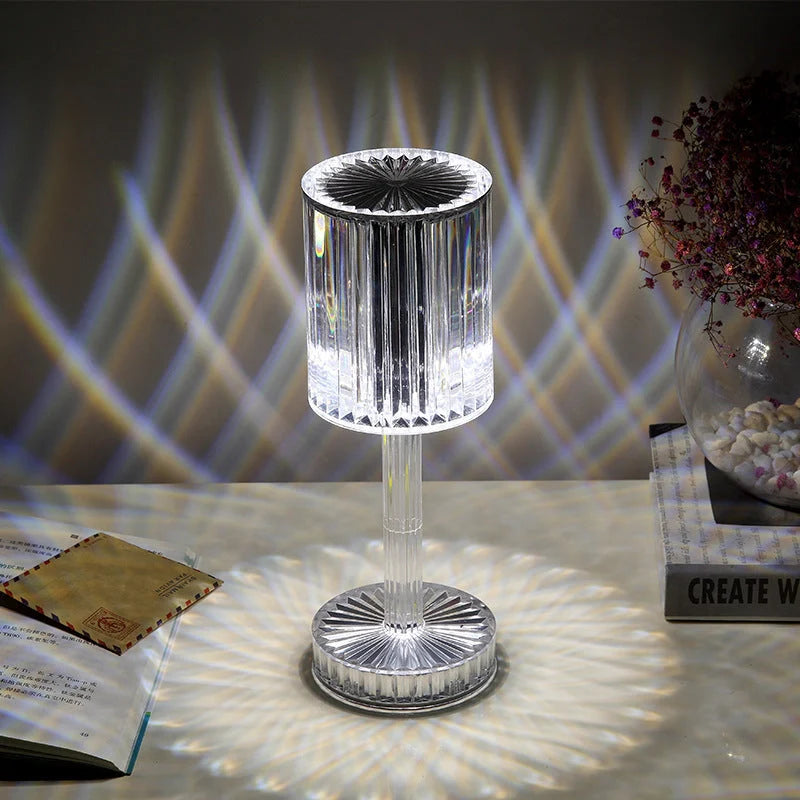 Elegant crystal table lamp with dimmable LED lighting for home decor