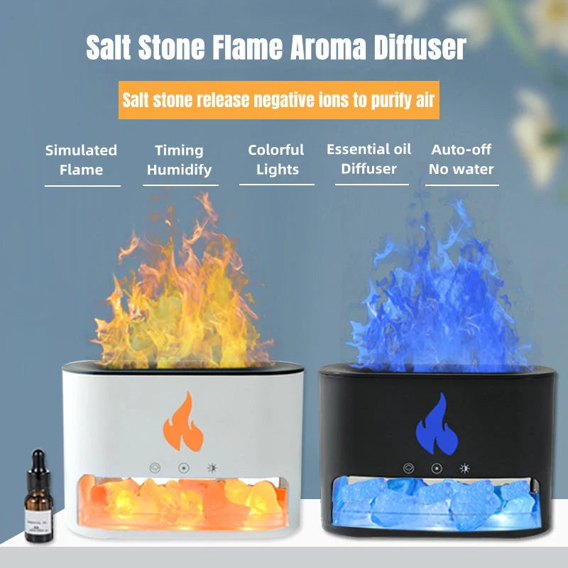 Flame Humidifier with 3D simulation flame and aromatherapy function