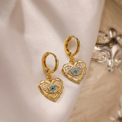 Copper plated real gold heart-shaped zircon pendant necklace and earrings suite