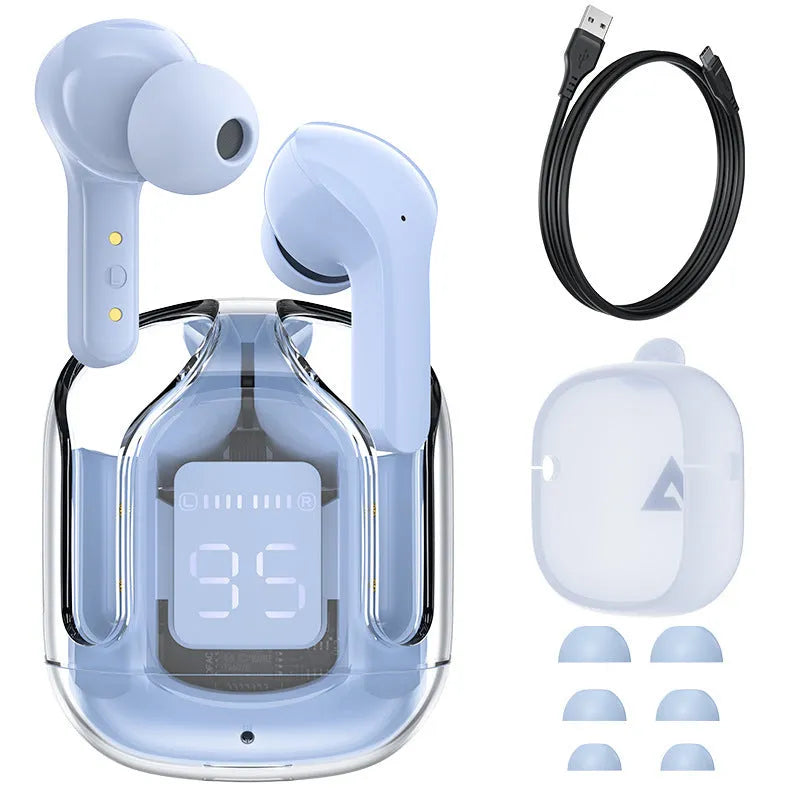 Wireless Bluetooth headset with LED digital battery display in multiple colour options