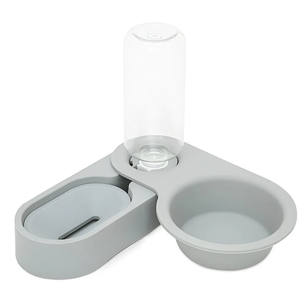Rotatable cat water bowl in grey made from PET and HIPD materials, placed in corner position