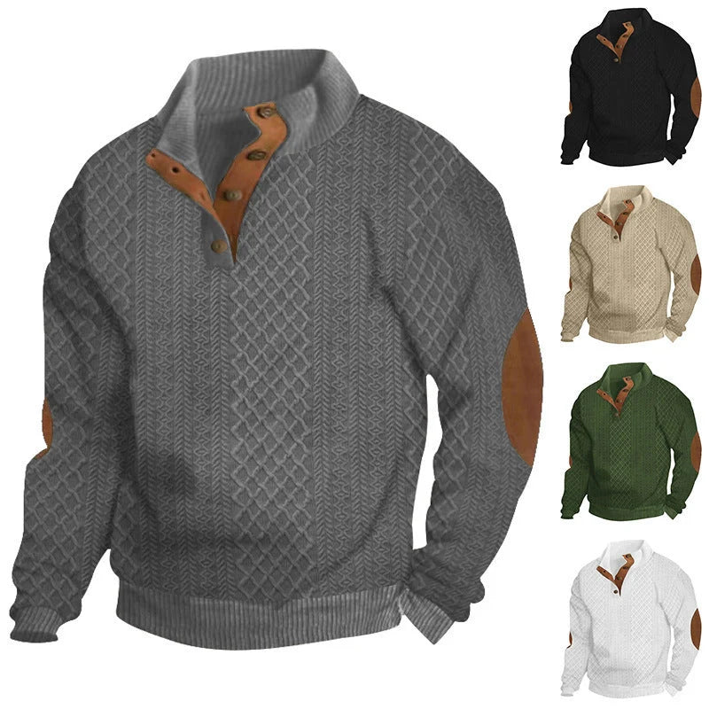 Stand collar long sleeve jacquard knitted pullover sweater in various colours