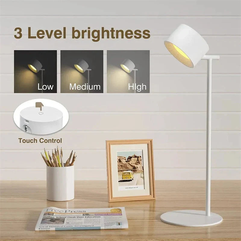 Magnetic Touchable LED USB Rechargeable Table Lamp with 360° rotation and cordless design