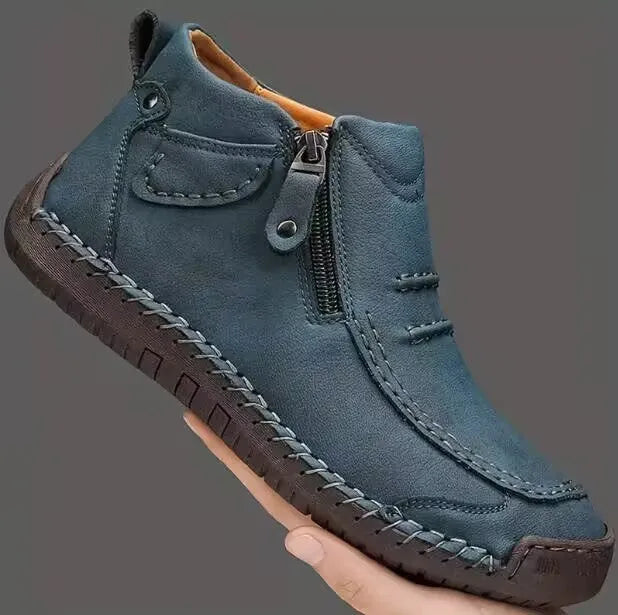 Chelsea plus size men's casual slip-on high top shoes with animal pattern and sewing line detail in brown