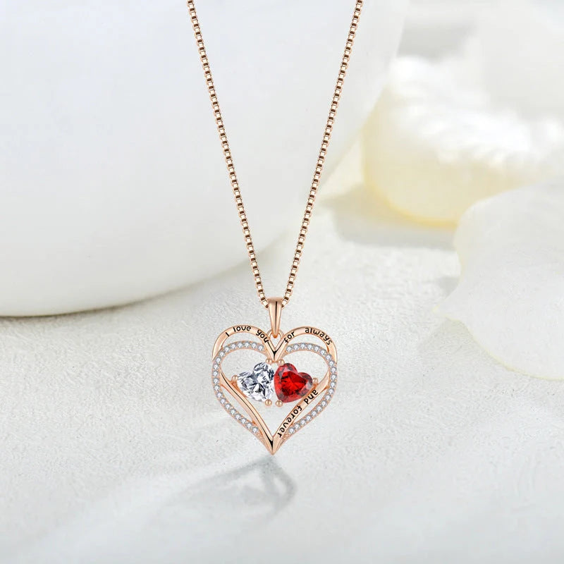 S925 Silver Double Love Necklace with heart-shaped design and rhinestones